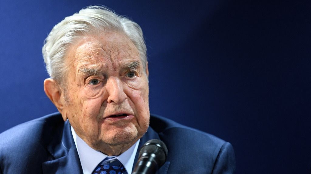 Hungarian-born US investor and philanthropist George Soros answers to questions after delivering a speech on the sidelines of the World Economic Forum (WEF) annual meeting in Davos on May 24, 2022. (Photo by Fabrice COFFRINI / AFP)