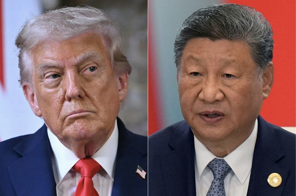 (FILES) (COMBO) This combination of pictures created on September 19, 2025 shows
US President Donald Trump attending a joint press conference with Britain's Prime Minister Keir Starmer (unseen) following their meeting at Chequers, in Aylesbury, central England, on September 18, 2025, on the second day of the US President's second State Visit.
Chinese President Xi jinping delivering a speech during the Shanghai Cooperation Organization (SCO) Summit 2025 at the Meijiang Convention and Exhibition Centre in Tianjin on September 1, 2025.. Stock markets diverged and the dollar rose on September 19 at the end of a week marked by central bank decisions, as attention turned to a call between US President Donald Trump and Chinese counterpart Xi Jinping. (Photo by ANDREW CABALLERO-REYNOLDS and SUO TAKEKUMA / various sources / AFP)