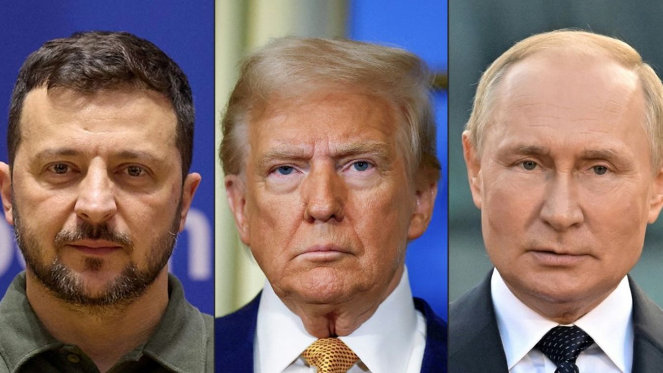 Volodimir Zelenszkij ukrán, Donald Trump amerikai és Vlagyimir Putyin orosz elnök (Fotó: AFP)