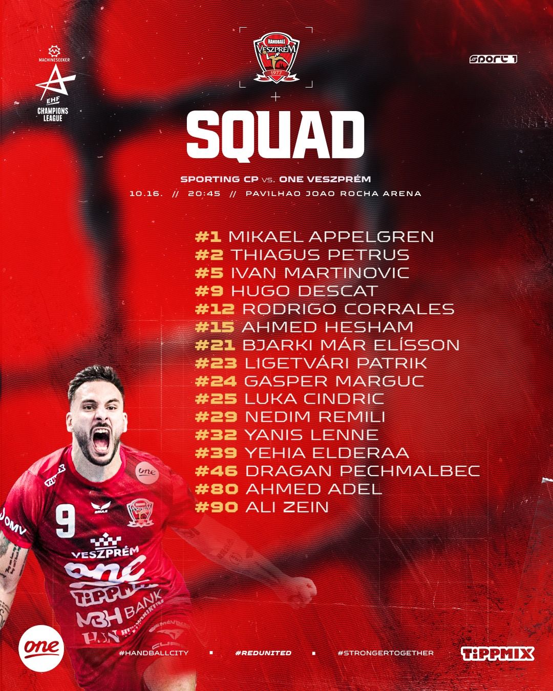 A Veszprém ezzel a kerettel állt ki a portugál Sporting ellen