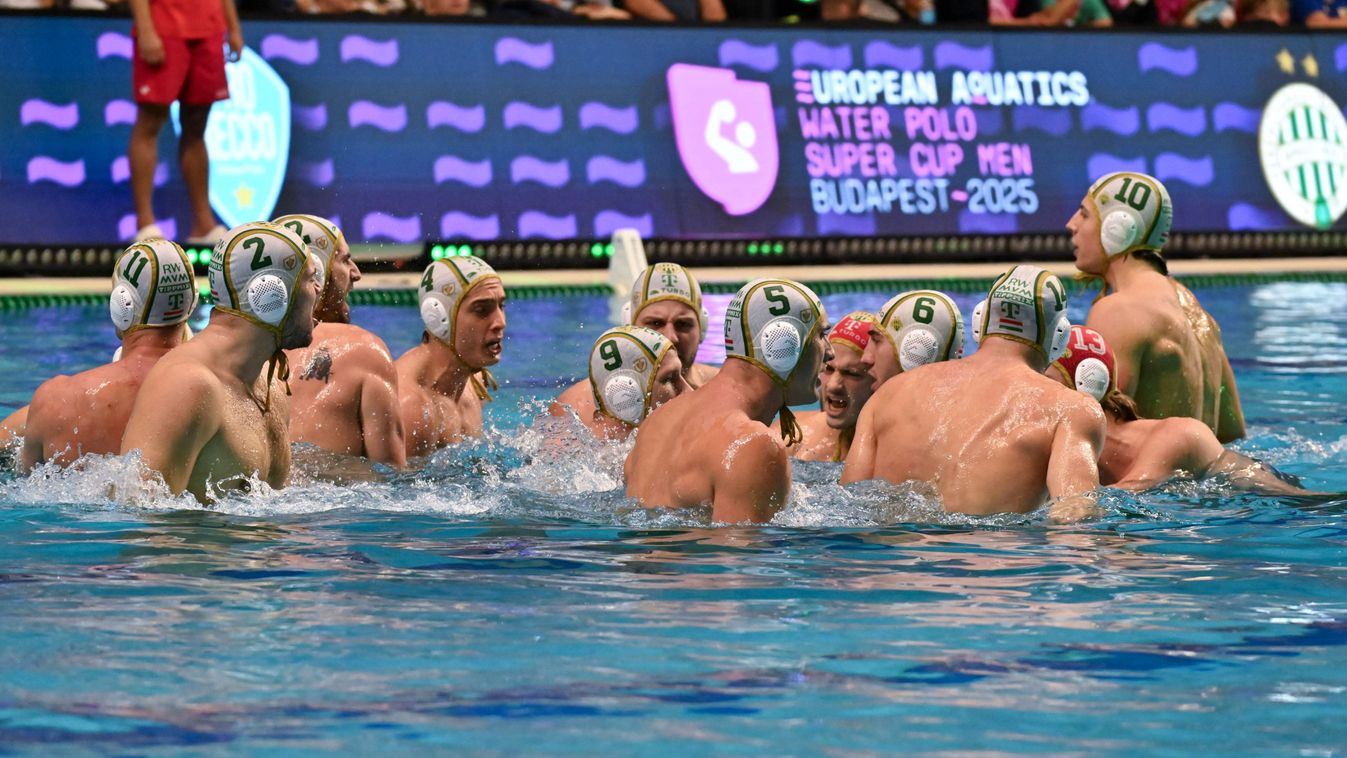 Fradi
Budapest, 2025. október 8.
A Ferencváros játékosai a férfi vízilabda Európai Szuperkupa döntőjében játszott FTC-Telekom Waterpolo - Pro Recco mérkőzésen a Komjádi Uszodában 2025. október 8-án.
MTI/Illyés Tibor