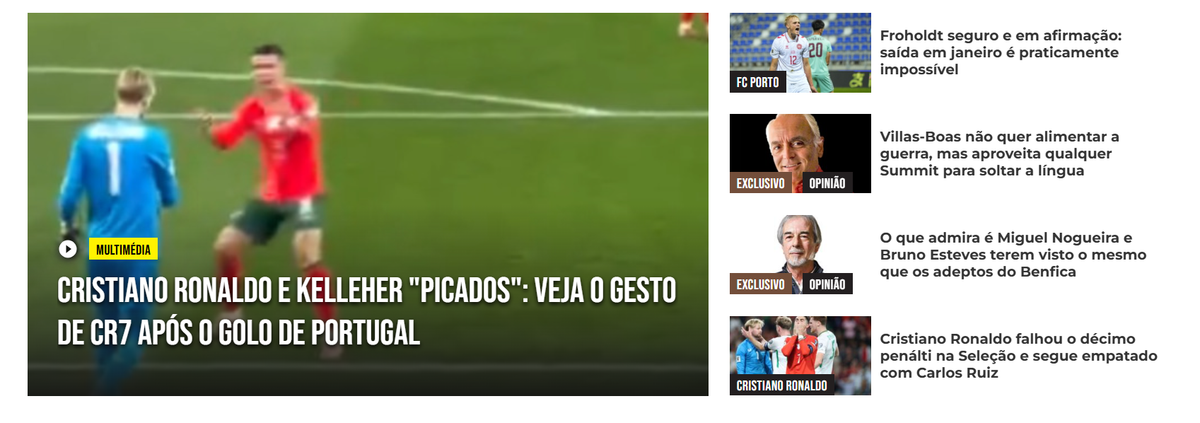 A portugál O Jogo sportlap nem hallgatja el, hogy mit tett Ronaldo 