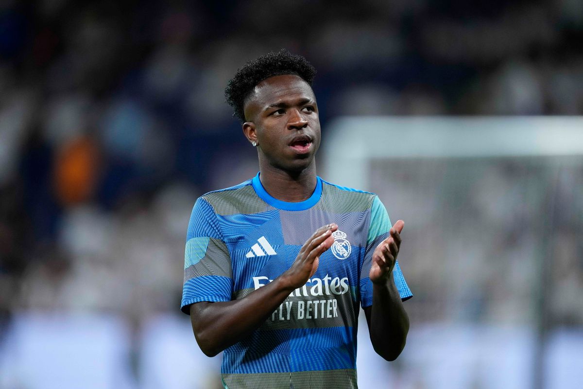October 4, 2025, Madrid, Madrid, Spain: Vinicius Junior of Real Madrid CF warms up during the Spanish League, LaLiga EA Sports, football match played between Real Madrid and Villarreal CF at Santiago Bernabeu stadium on October 04, 2025, in Madrid, Spain. (Credit Image: © Oscar J. Barroso/AFP7 via ZUMA Press Wire)