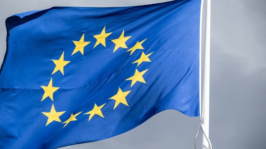 The European Union flag flies in front of the Ministry of Foreign Affairs in Copenhagen, Denmark, on September 30, 2025. (Photo by Kristian Tuxen Ladegaard Berg/NurPhoto) (Photo by Kristian Tuxen Ladegaard Berg / NurPhoto via AFP)