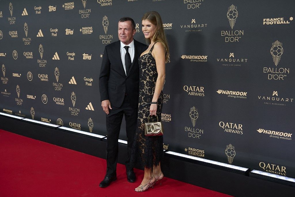 PARIS, FRANCE - SEPTEMBER 22: Lothar Matthaus and Theresa Sommer attends the 69th Ballon D'Or Photocall at Theatre Du Chatelet on September 22, 2025 in Paris, France. (Photo by Jose Breton/Pics Action/NurPhoto) (Photo by Jose Breton / NurPhoto via AFP)