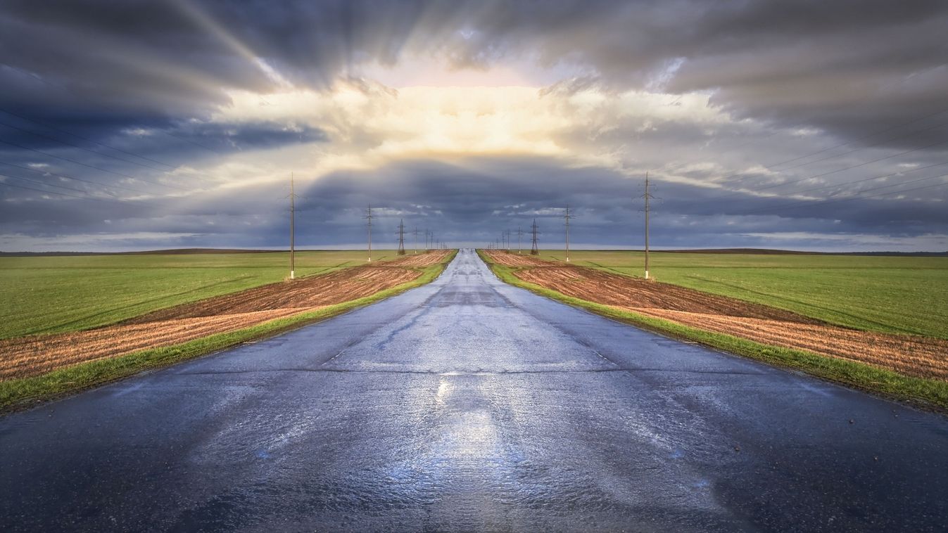 spring landscape wet road leading to the horizon amid green fields and cloudy sky
604144040
Shutterstock