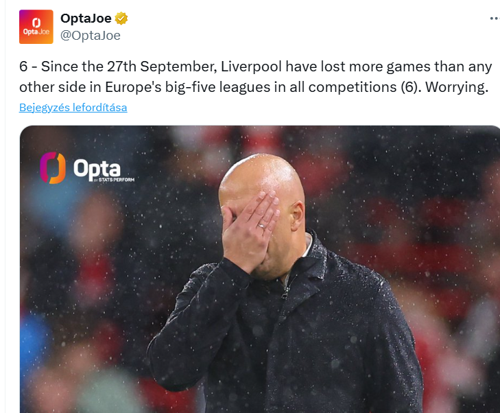 Tragikus a Liverpool és Arne Slot mérlege
