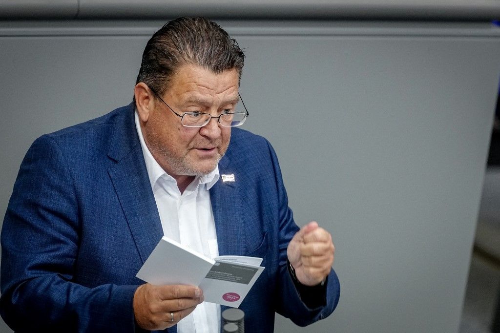 12 September 2025, Berlin: Stephan Brandner speaks at a session of the Bundestag. Photo: Kay Nietfeld/dpa (Photo by KAY NIETFELD / dpa Picture-Alliance via AFP)