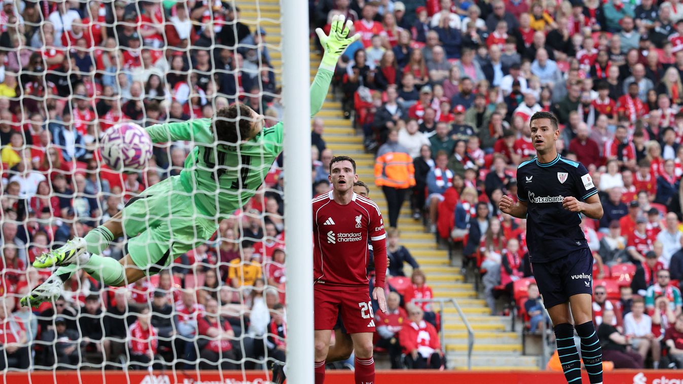 Pécsi Ármin
Athletic Bilbao's Spanish striker #12 Gorka Guruzeta (R) scores the team's first goal past Liverpool's Hungarian goalkeeper #41 Armin Pecsi (L) during the first of two pre season friendly football matches between Liverpool and Athletic Bilbao 