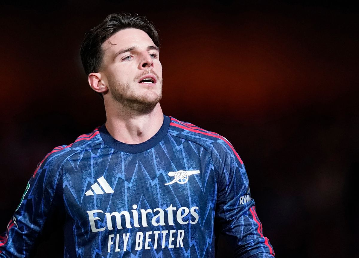 September 24, 2025, Burslem: Burslem, England, 24th September 2025.  Declan Rice of Arsenal during the Port Vale vs Arsenal Carabao Cup match at Vale Park, Burslem. (Credit Image: © Andrew Yates/Sportimage/Cal Sport Media)