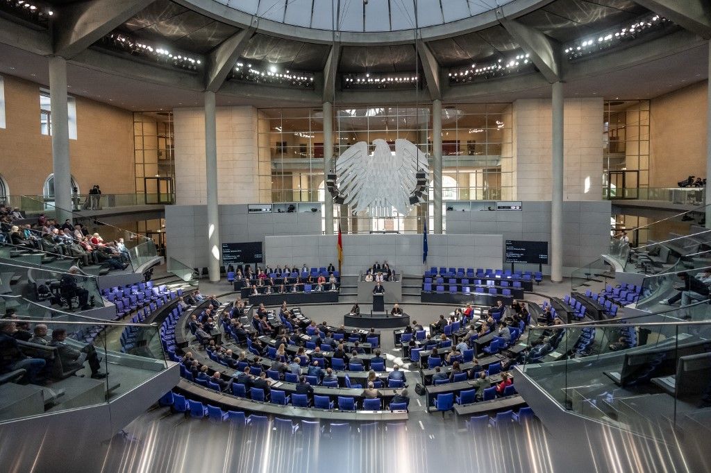 25 September 2025, Berlin: Alexander Dobrindt (CSU), Federal Minister of the Interior, speaks in the Bundestag during the debate in the budget week for the federal budget for 2026. Photo: Michael Kappeler/dpa (Photo by MICHAEL KAPPELER / dpa Picture-Alliance via AFP)
