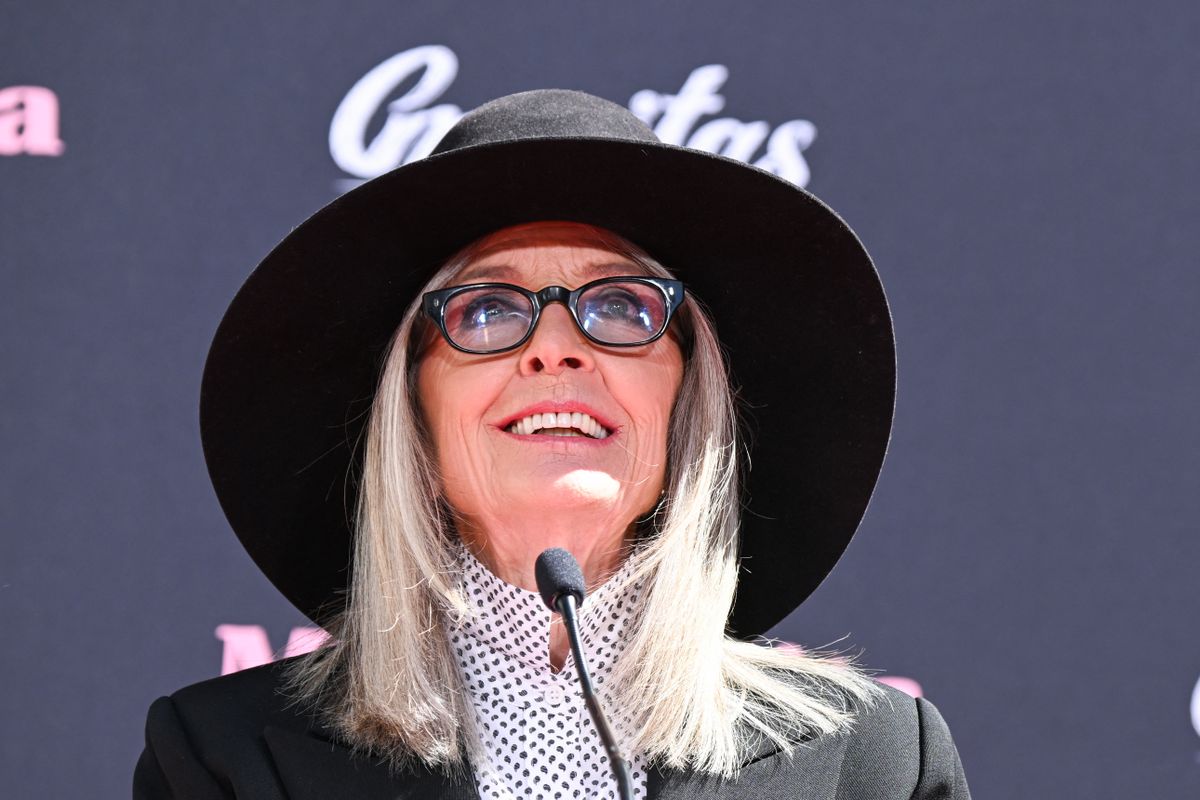 (FILES) Actress Diane Keaton speaks during the handprints and footprints ceremony to celebrate "Mack & Rita" at TCL Chinese Theatre in Hollywood, California, on August 11, 2022. According to People magazine reports on October 11, 2025, US actress Diane Keaton, known for her Oscar-winning performance in 1977's "Annie Hall" and her role in "The Godfather" films, has died at age 79. (Photo by Patrick T. FALLON / AFP)