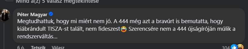 Magyar Péter beszólt az eseményéről beszámoló 444-nek (Forrás: Facebook)