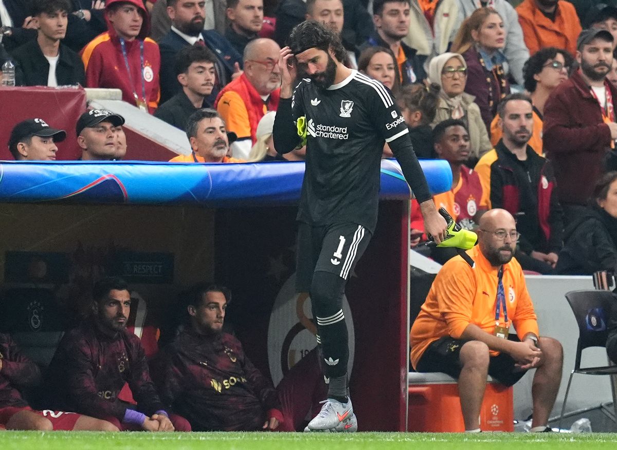 Liverpool goalkeeper Alisson Becker looks on after being substituted off for a possible injury during the UEFA Champions League, league stage match at RAMS Park in Istanbul, Turkey. Picture date: Tuesday September 30, 2025.