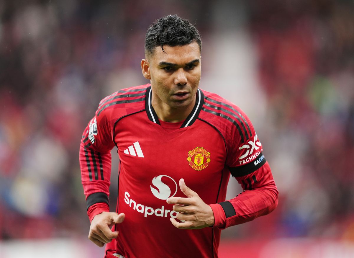 Manchester United's Casemiro wearing a black armband as a mark of respect to those killed in the Manchester synagogue incident, during the Premier League match at Old Trafford, Manchester. Picture date: Saturday October 4, 2025.