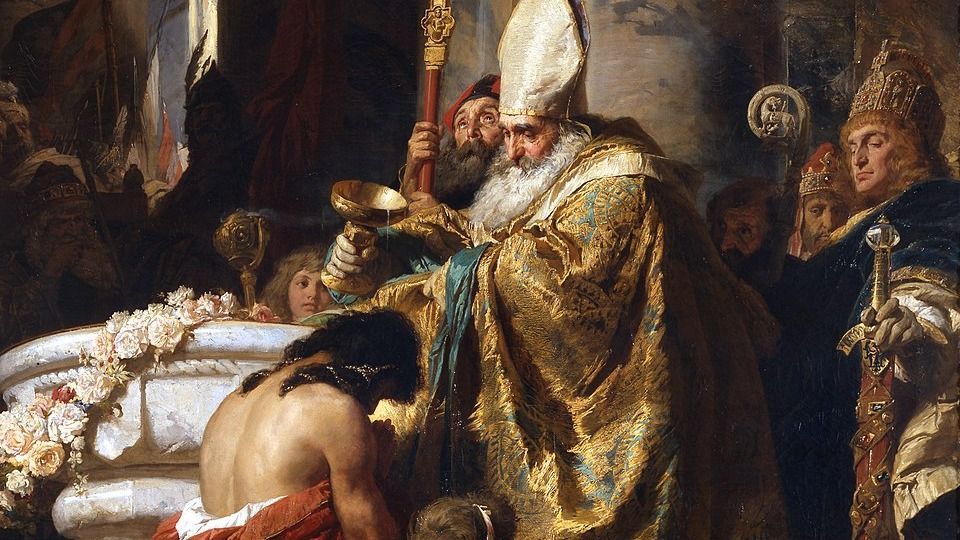 Vajk megkeresztelése. Benczúr Gyula festménye.