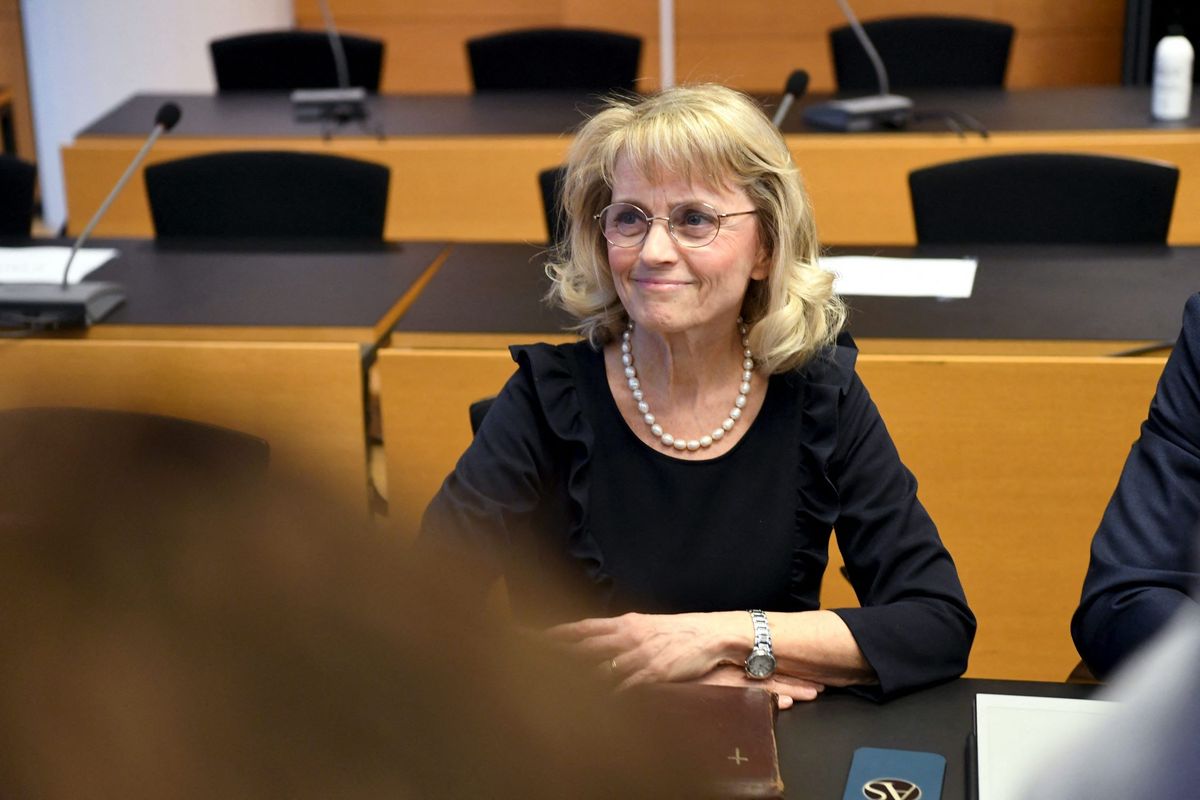 A Finn Kereszténydemokrata Párt parlamenti képviselője, Päivi Räsänen a helsinki kerületi bíróság tárgyalásán 2022. január 24-én
