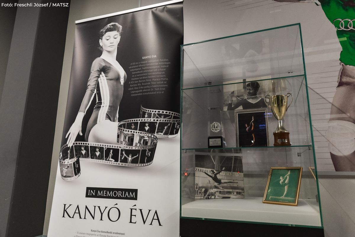 Rózsa György felesége, Kanyó Éva a magyar tornasport jeles alakja, válogatott, világbajnoki negyedik helyezett versenyző volt