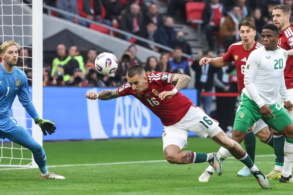 Lukács Dániel Szoboszlai Dominik beadásából szerzett vezetést a mayar válogatottnak auz Írország elleni vb-selejtezőn