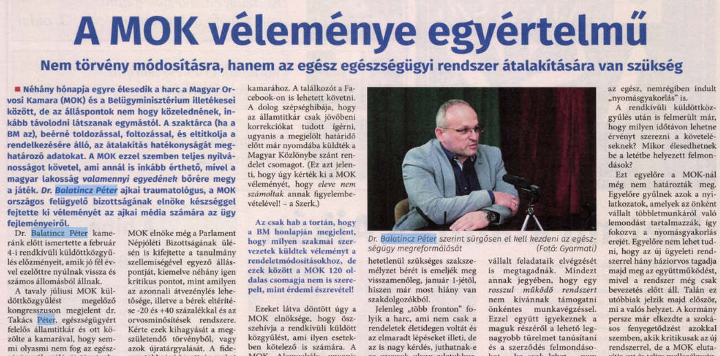 Balatincz Péter a MOK országos felügyelőbizottságának elnökeként nyilatkozik (Forrás: Arcanum)