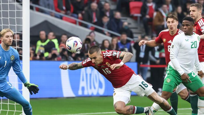 Lukács Dániel Szoboszlai Dominik beadásából szerzett vezetést a mayar válogatottnak auz Írország elleni vb-selejtezőn