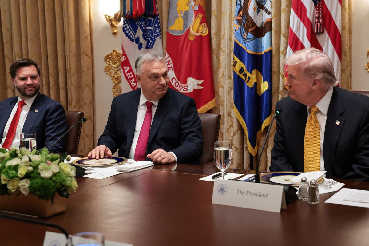 J. D Vance, az Egyesült Államok alelnöke, Orbán Viktor miniszterelnök és Donald Trump amerikai elnök 