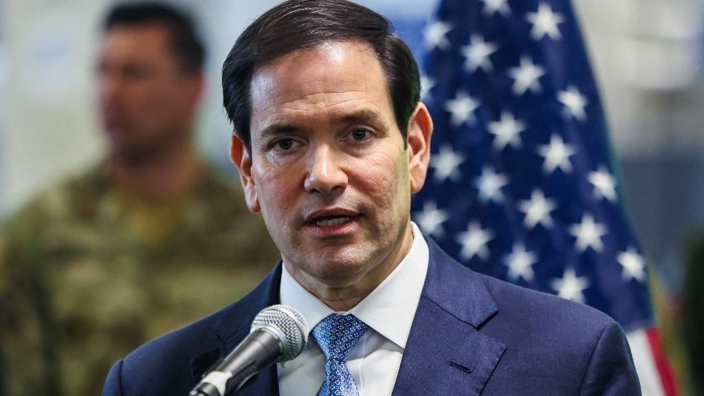 US Secretary of State Marco Rubio speaks to the media after visiting the Civil-Military Coordination Center in southern Israel on October 24, 2025. US President Donald Trump issued a stark warning to Israel over annexing the West Bank in an interview published on October 23, as visiting Secretary of State Rubio voiced confidence that a US-backed ceasefire in Gaza would hold. (Photo by Fadel SENNA / POOL / AFP)