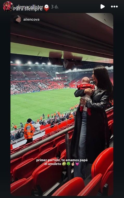 Alexis Mac Allister párja, Alien Cova szerint ez volt gyermekük első mérkőzése