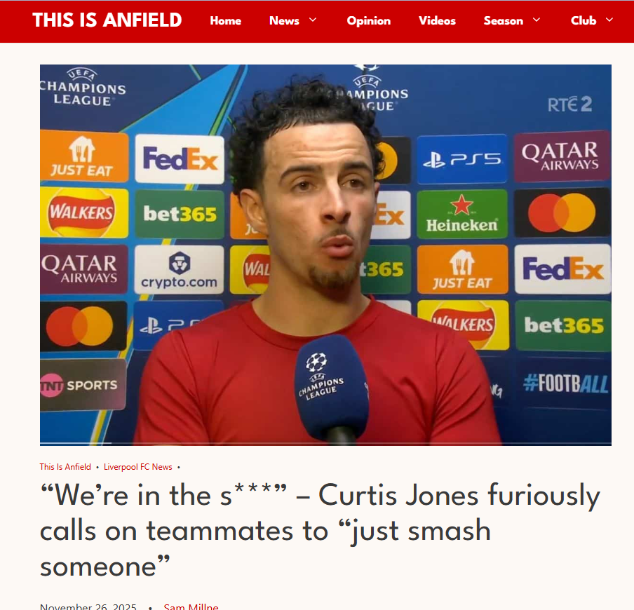 Curtis Jones nem finomkodott a Liverpool újabb veresége után