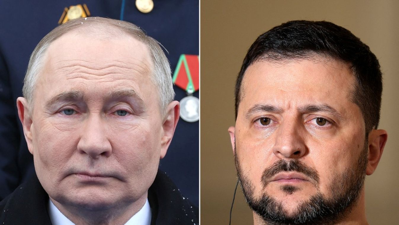 Vlagyimir Putyin orosz elnök és Volodimir Zelenszkij ukrán vezető (Fotó: AFP)