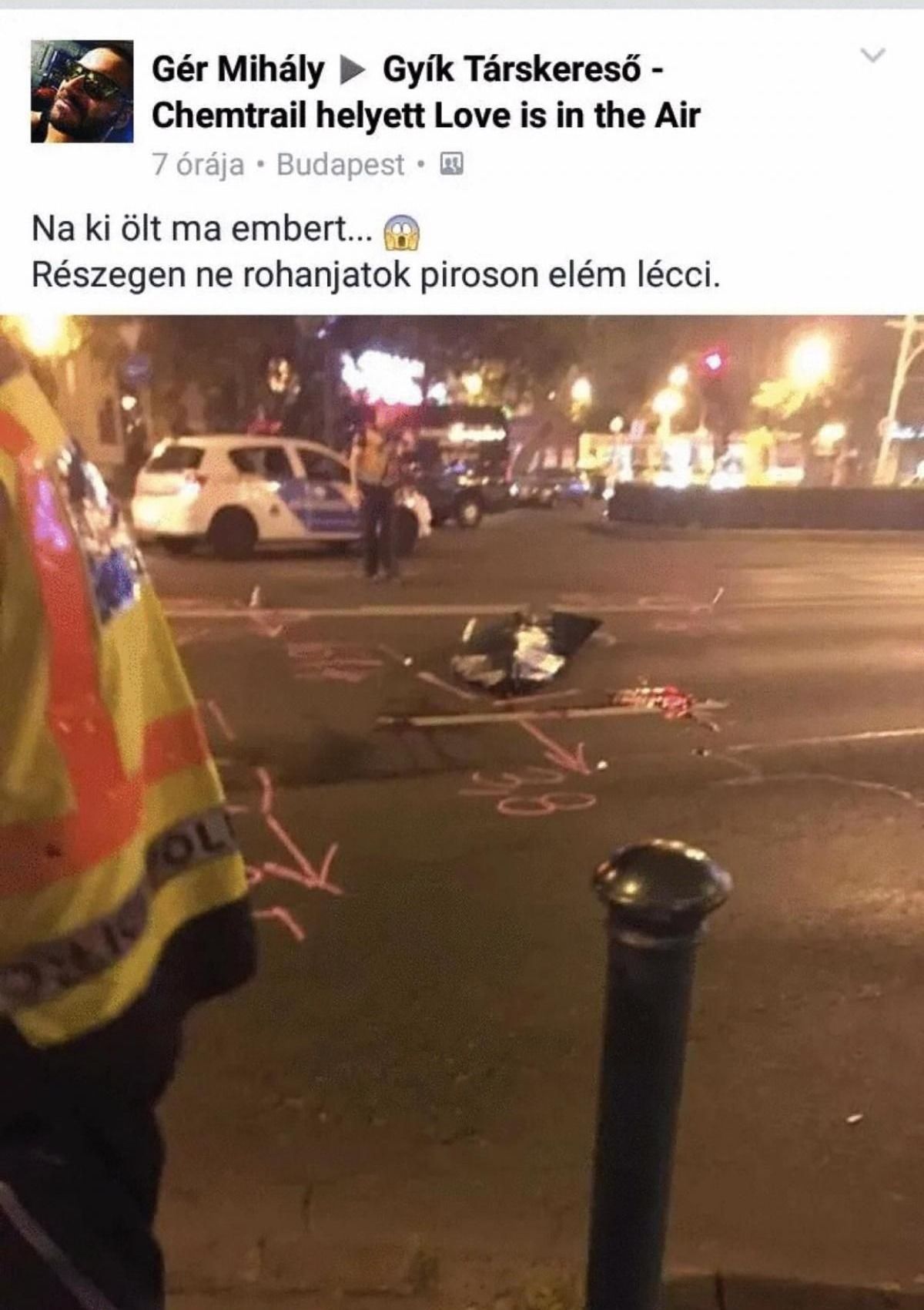 Gér Mihály teljesen érzéketlenül, szinte kérkedve számolt be a csoport tagjainak a tragikus belesetről (Forrás: Facebook)