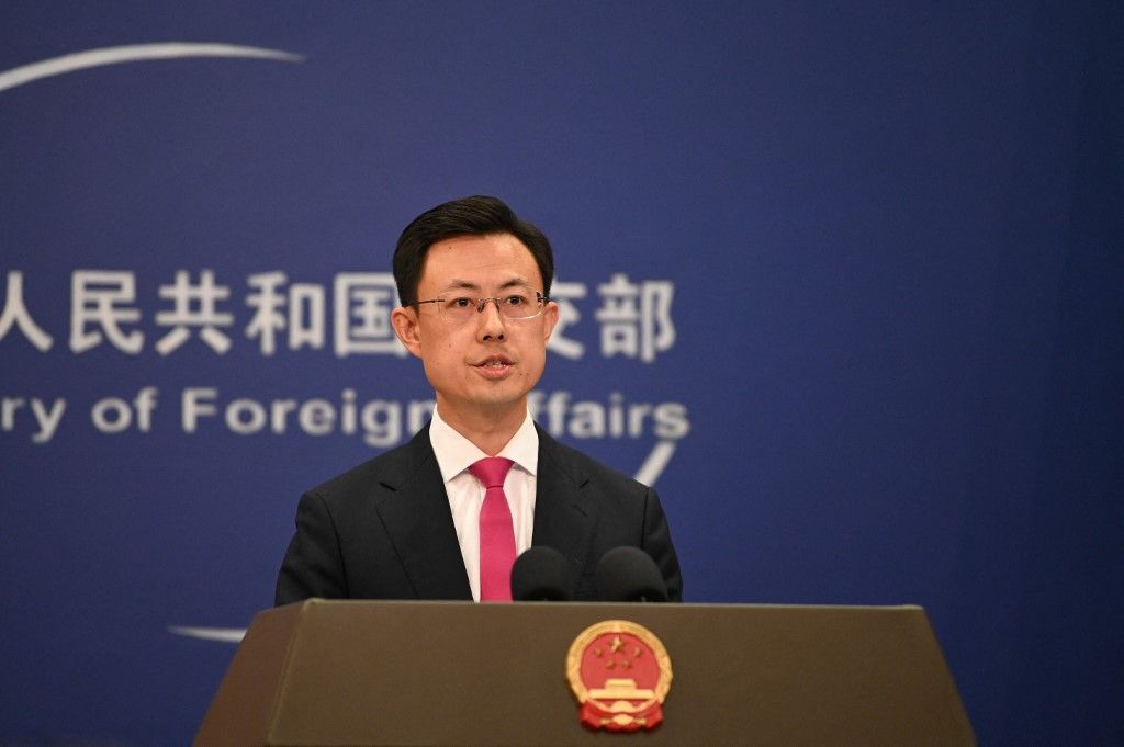 24 October 2025, China, Peking: Guo Jiakun, China's Foreign Ministry spokesperson, answers questions from journalists at the Foreign Ministry's daily press conference. China has criticized Germany's stance on the Taiwan issue. Photo: Johannes Neudecker/dpa (Photo by Johannes Neudecker / dpa Picture-Alliance via AFP)
