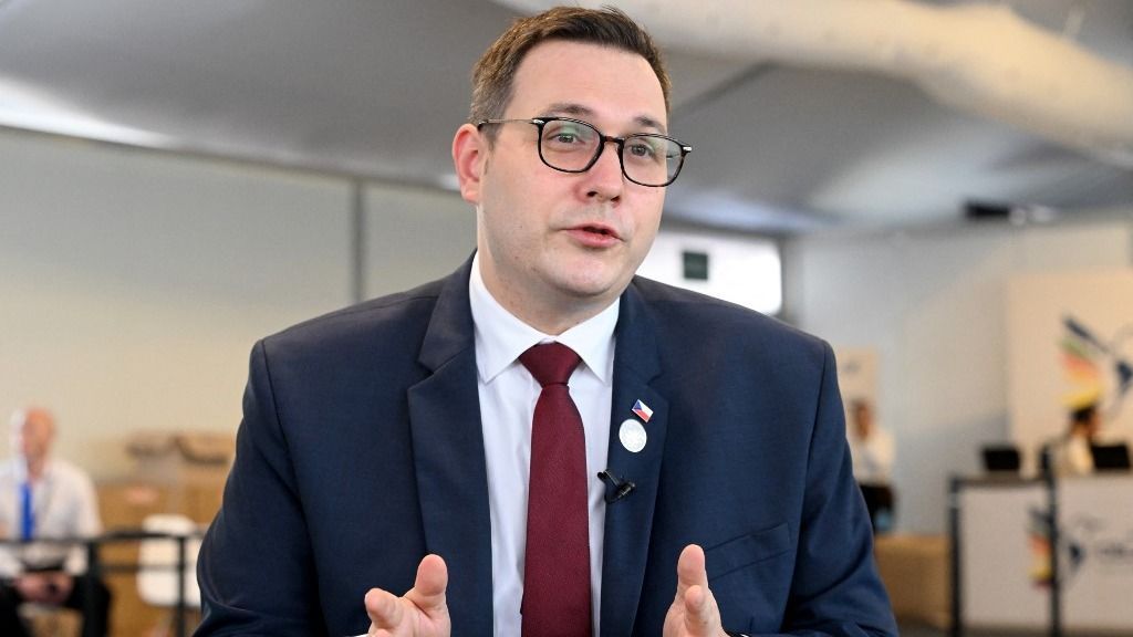 Czech Minister of Foreign Affairs Jan Lipavsky speaks during an interview with AFP on the sidelines of the CELAC-EU Summit in Santa Marta, Colombia on November 9, 2025. (Photo by LUIS ACOSTA / AFP)