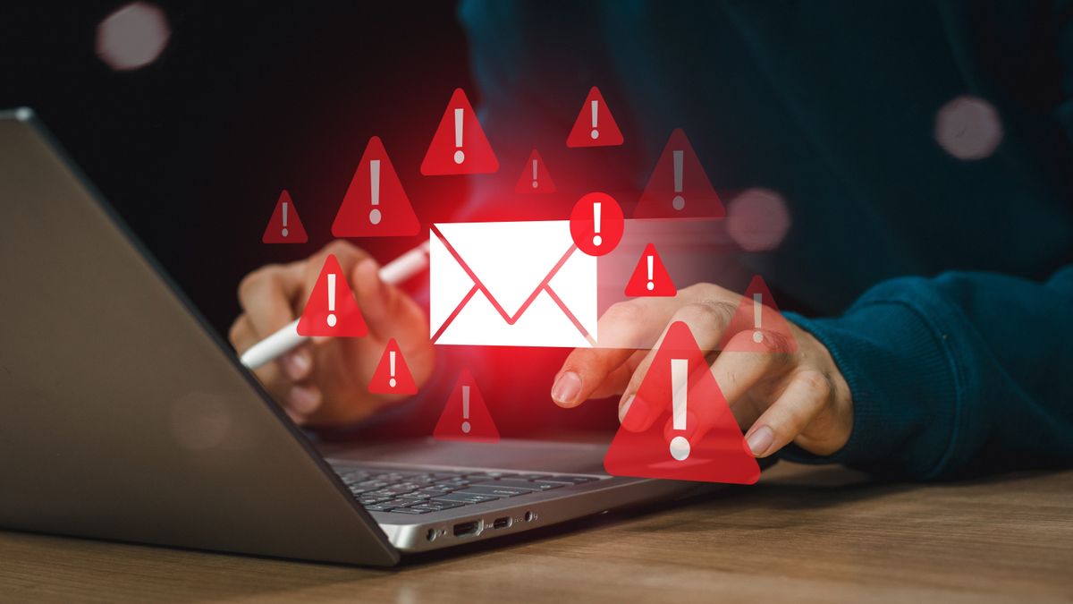 Email inbox alert and spam virus with warning, email security protection alert, new email notification and internet communication concept, email technology icon, junk mail compromised information
