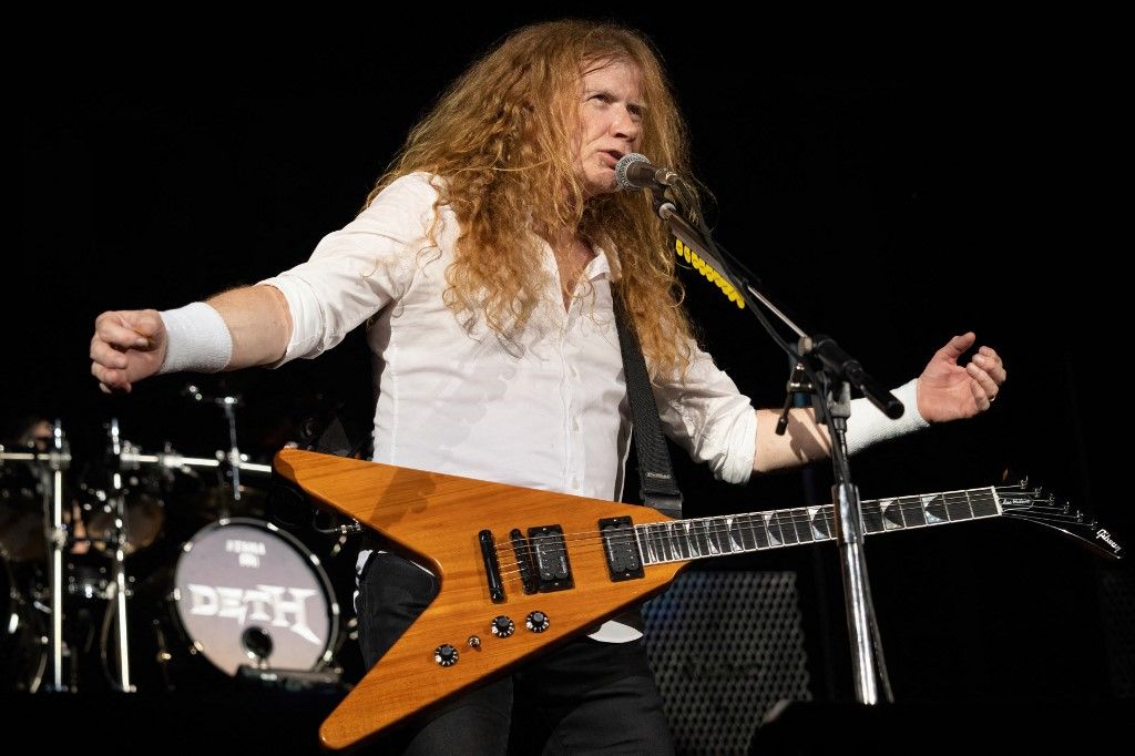 Dave Mustaine of Megadeth performs on stage at the Germania Insurance Amphitheater in Austin, Texas on August 20, 2021. (Photo by SUZANNE CORDEIRO / AFP)