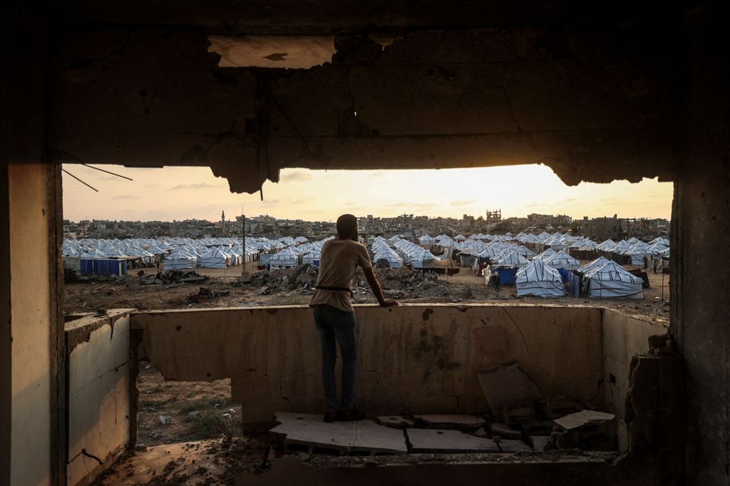 Palesztin menekülttábor a Gázai övezetben