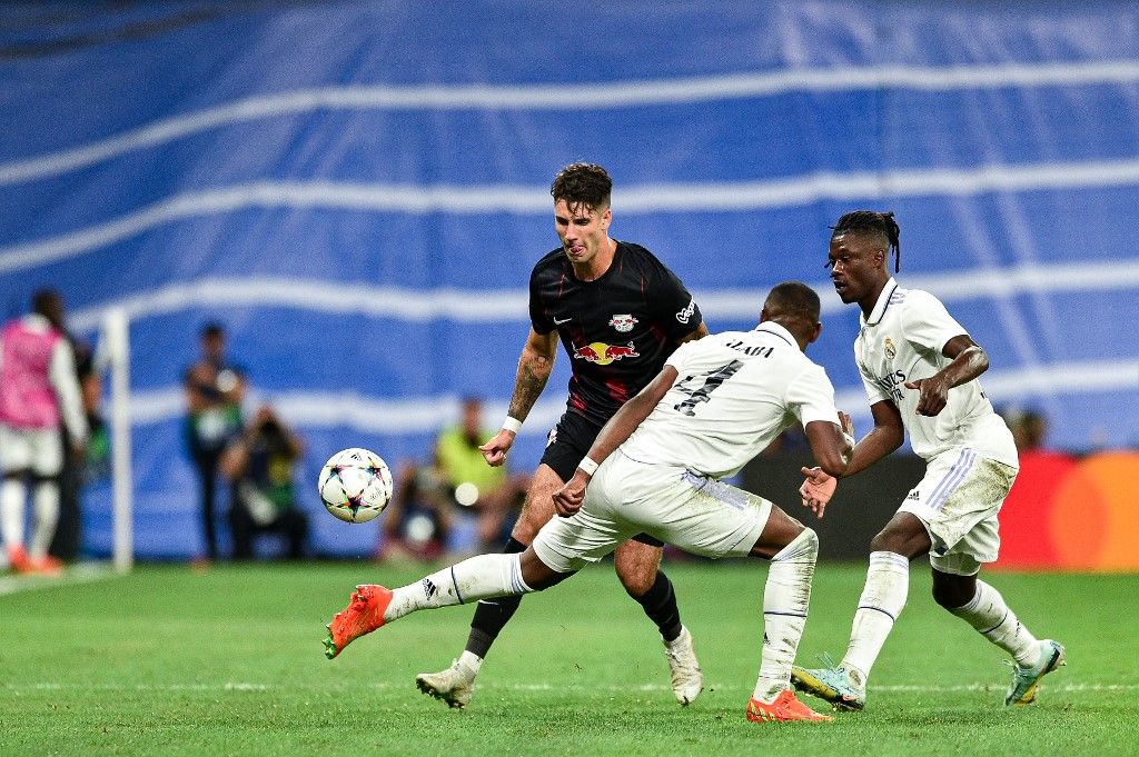 Ezen a 2022-es képen Szoboszlai Dominik a Lipcse színeiben küzd a Real Madrid ellen