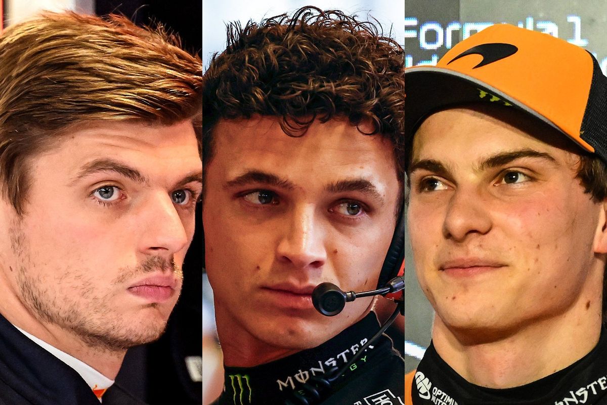 Oscar Piastri (jobbra) ugyan megnyerte a sprintversenyt, de továbbra is szabad szemmel jól látható előnnyel vezet Lando Norris előtte és Max Verstappen előtt