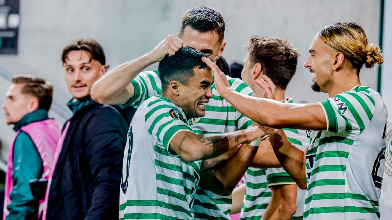 Az FTC három érvényes gólt is ünnepelt a Ludogorec elleni El-meccsen, itt éppen Cadu találatához gratulálnak a többiek