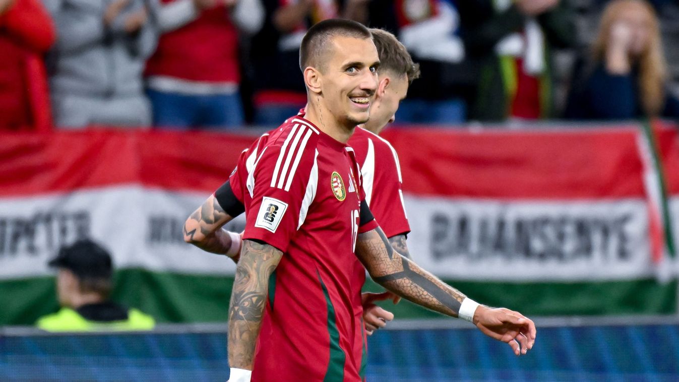 Lukács Dániel
Budapest, 2025. október 11.
A gólszerző Lukács Dániel a Magyarország - Örményország labdarúgó világbajnoki selejtező mérkőzésen a Puskás Arénában 2025. október 11-én.
MTI/Illyés Tibor