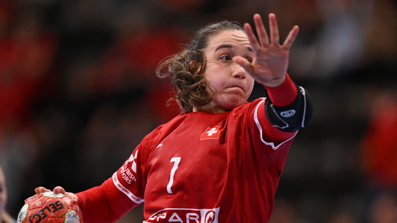 Márton Gréta
Switzerland's pivot #07 Tabea Schmid shoots to score a penalty during the women's EHF 2024 European championship handball game between Switzerland and Faroe Islands at the St Jakobshalle in Basel on November 29, 2024. (Photo by SEBASTIEN BOZO