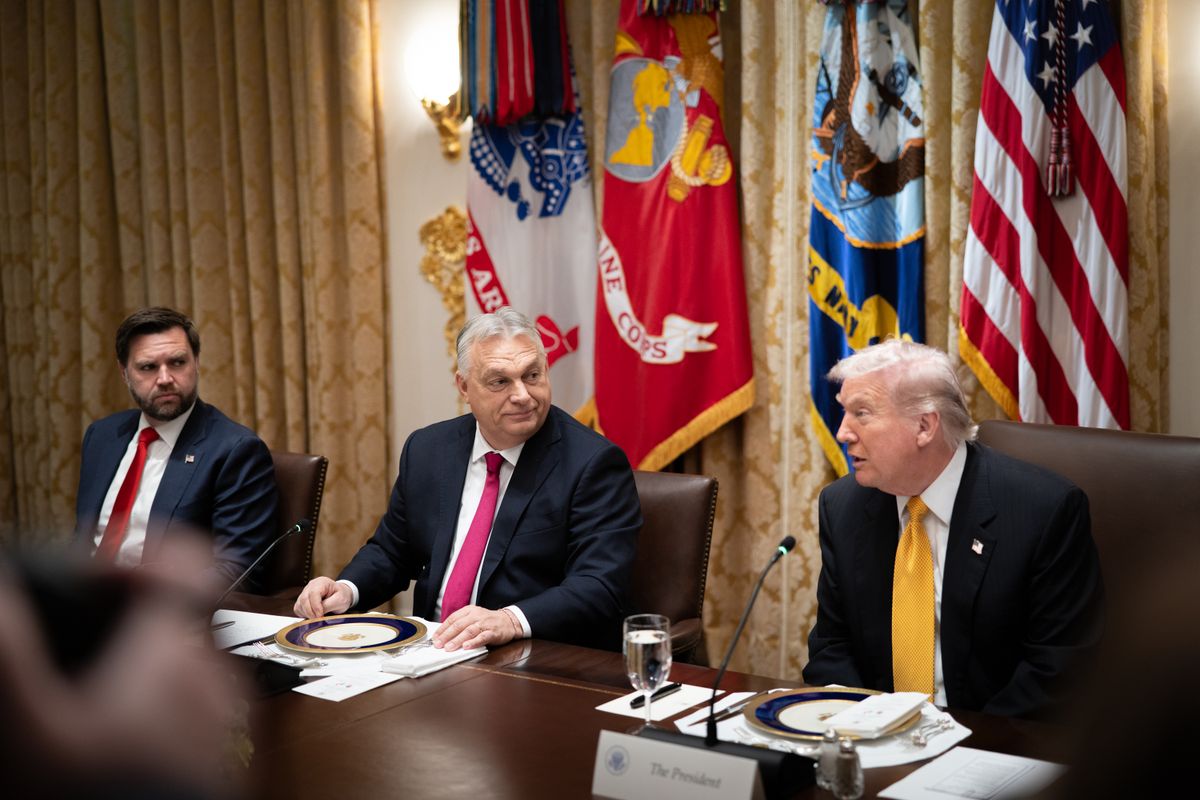 J. D. Vance amerikai alelnök, Orbán Viktor miniszterelnök és Donald Trump amerikai elnök