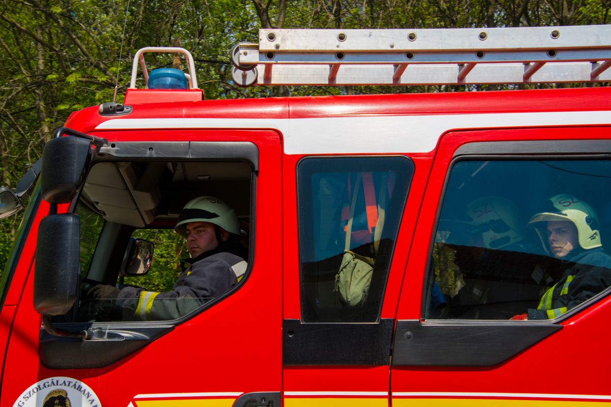 SZEGED, HUNGARY - APRIL 23. 2023: Firemen on a day of Police and Fire Service at Szeged Zoo
