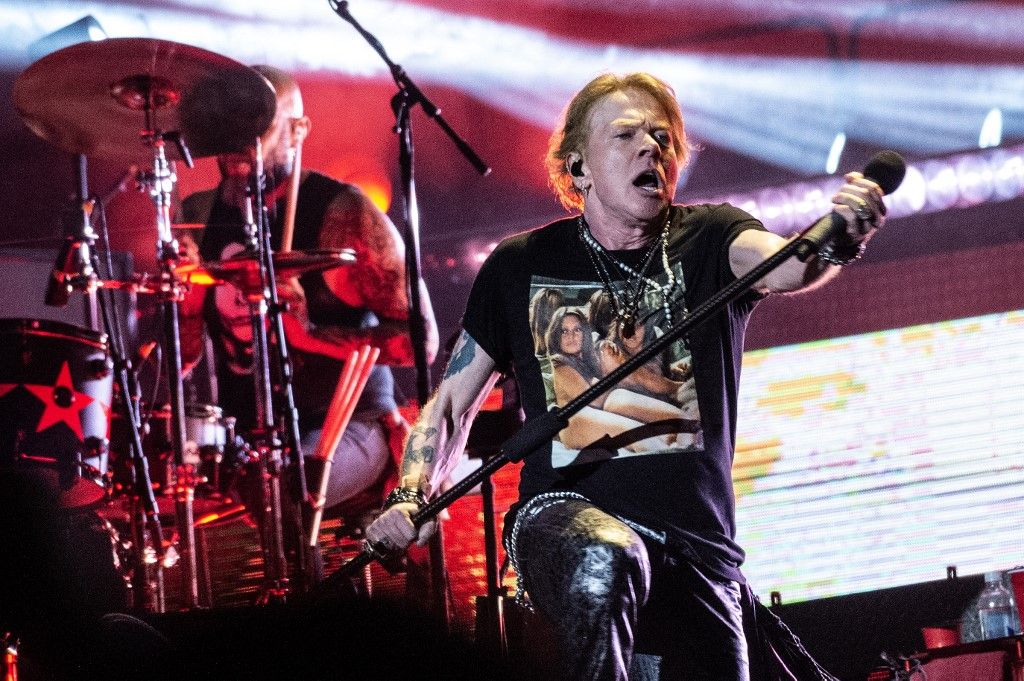 Axl Rose, singer of the US hard rock band Guns N' Roses, performs on Helviti Stage at the Copenhell heavy metal music festival in Copenhagen, Denmark, on June 17, 2023. (Photo by Helle Arensbak / Ritzau Scanpix / AFP) / Denmark OUT