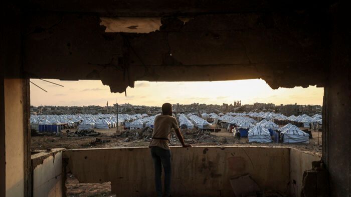 Palesztin menekülttábor a Gázai övezetben