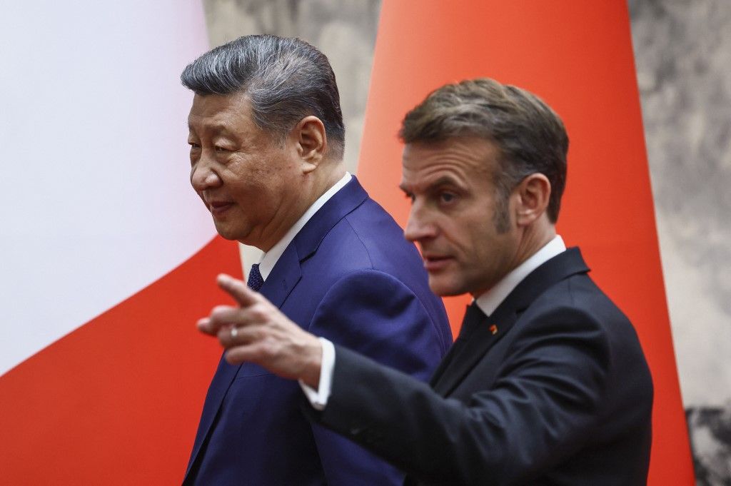 Emmanuel Macron és Hszi Csin-ping (Fotó: AFP)