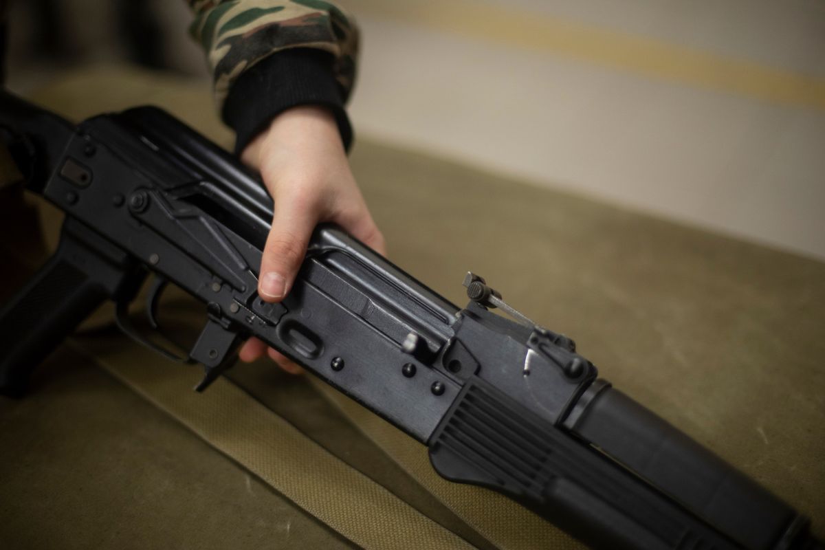 Military training in Russia. Weapon training. Automatic weapons in hands. Training details.