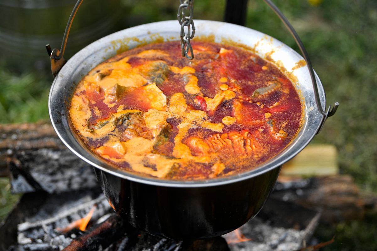 Tiszaörvény, 2017. április 7.
Tiszai halászlé készül a halászlé hungarikummá nyilvánítása alkalmából szervezett rendezvényen a Tiszafüredhez tartozó Tiszaörvényen 2017. április 7-én. A Hungarikum Bizottság március 21-én a hungarikumok sorába emelte az Egri Bikavért, a Kodály-módszert, a magyar pásztor- és vadászkutyafajtákat, valamint a tiszai halászlét.
MTI Fotó: Czeglédi Zsolt