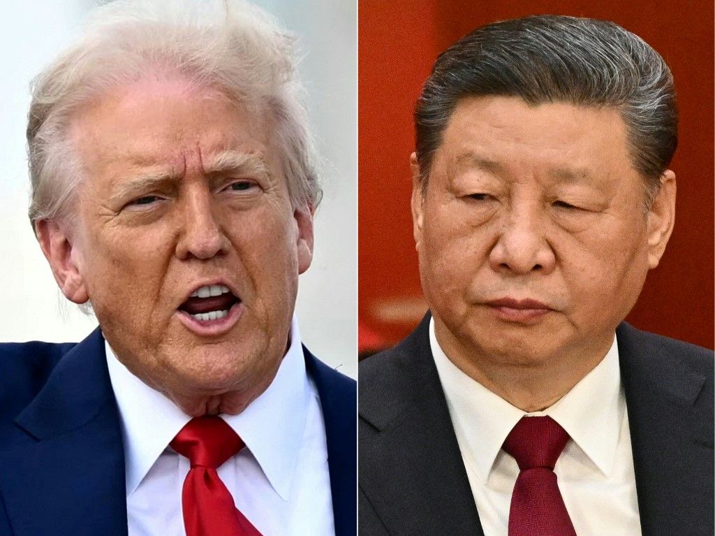 (COMBO) This combination of pictures created on April 04, 2025 shows, L-R, US President Donald Trump in Miami, Florida, on April 3, 2025 and China's President Xi Jinping in Beijing on March 5, 2025. The world's second largest economy, China, appeared at the top of the tariffs list that Trump held up at the podium on April 3, with the president claiming that total tariffs on US goods charged by Beijing -- with currency manipulation factored in -- amounted to 67 percent. China announced 34 percent tariffs on US imports on April 4, the first major economy to fire back against President Donald Trump's swingeing new levies in an escalating global trade war that sent markets deep into the red. (Photo by Mandel NGAN and Pedro Pardo / AFP)