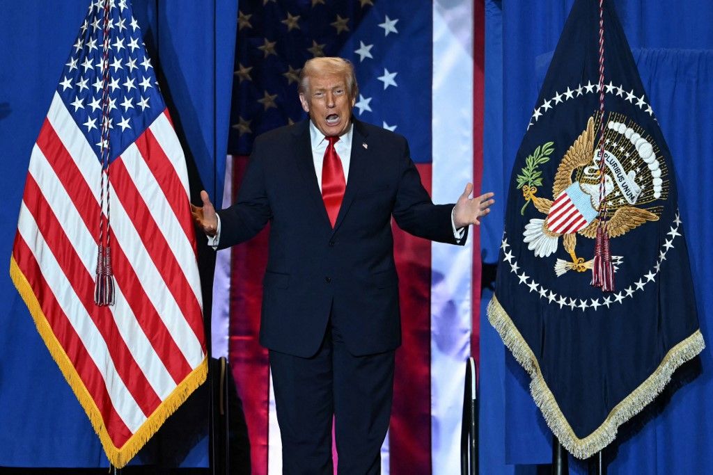 US President Donald Trump arrives to deliver remarks on the economy at Mount Airy Casino Resort in Mount Pocono, Pennsylvania, on December 9, 2025. (Photo by ANDREW CABALLERO-REYNOLDS / AFP)